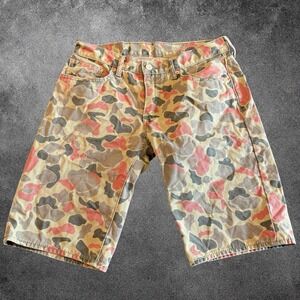 Levi's 504 Camo Shorts Mens 32 Regular Fit Orange Brown Camouflage Streetwear